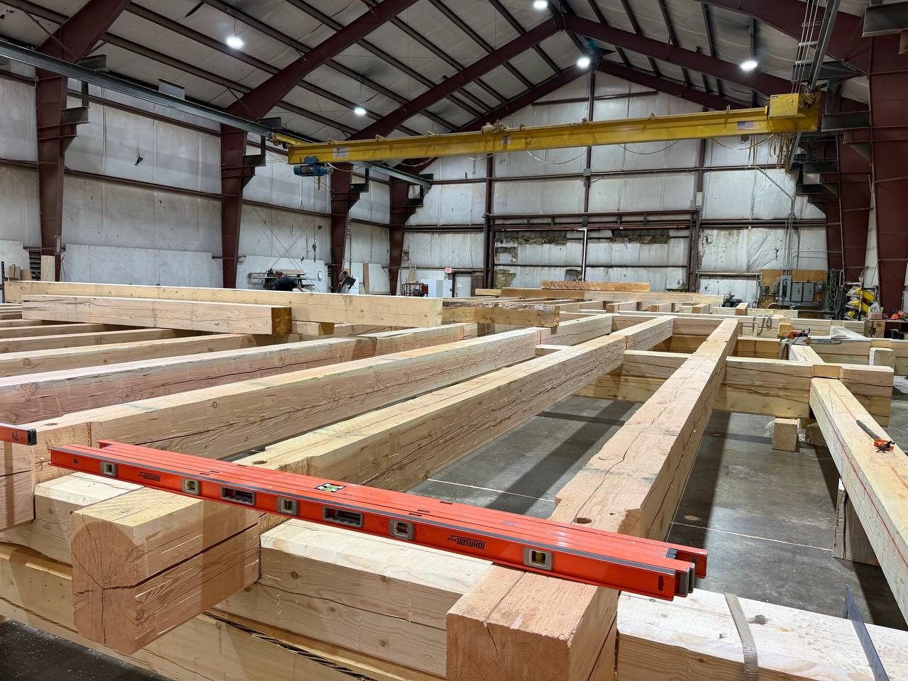 Square timber layout under the mill crane