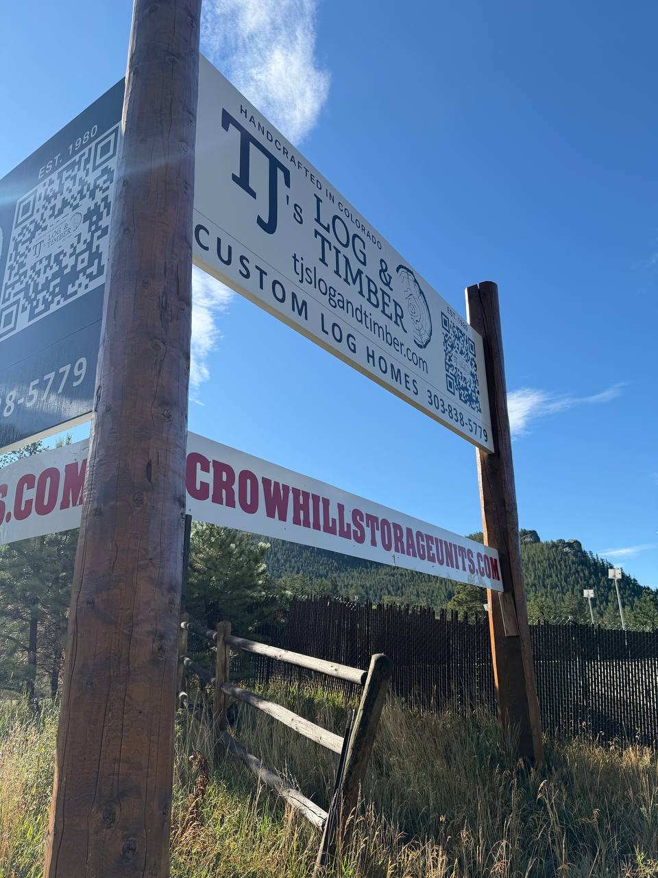 TJ's Log and Timber sign on Highway 285